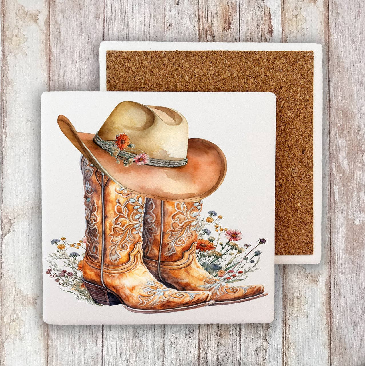 Cowboy Boots Stone Coaster