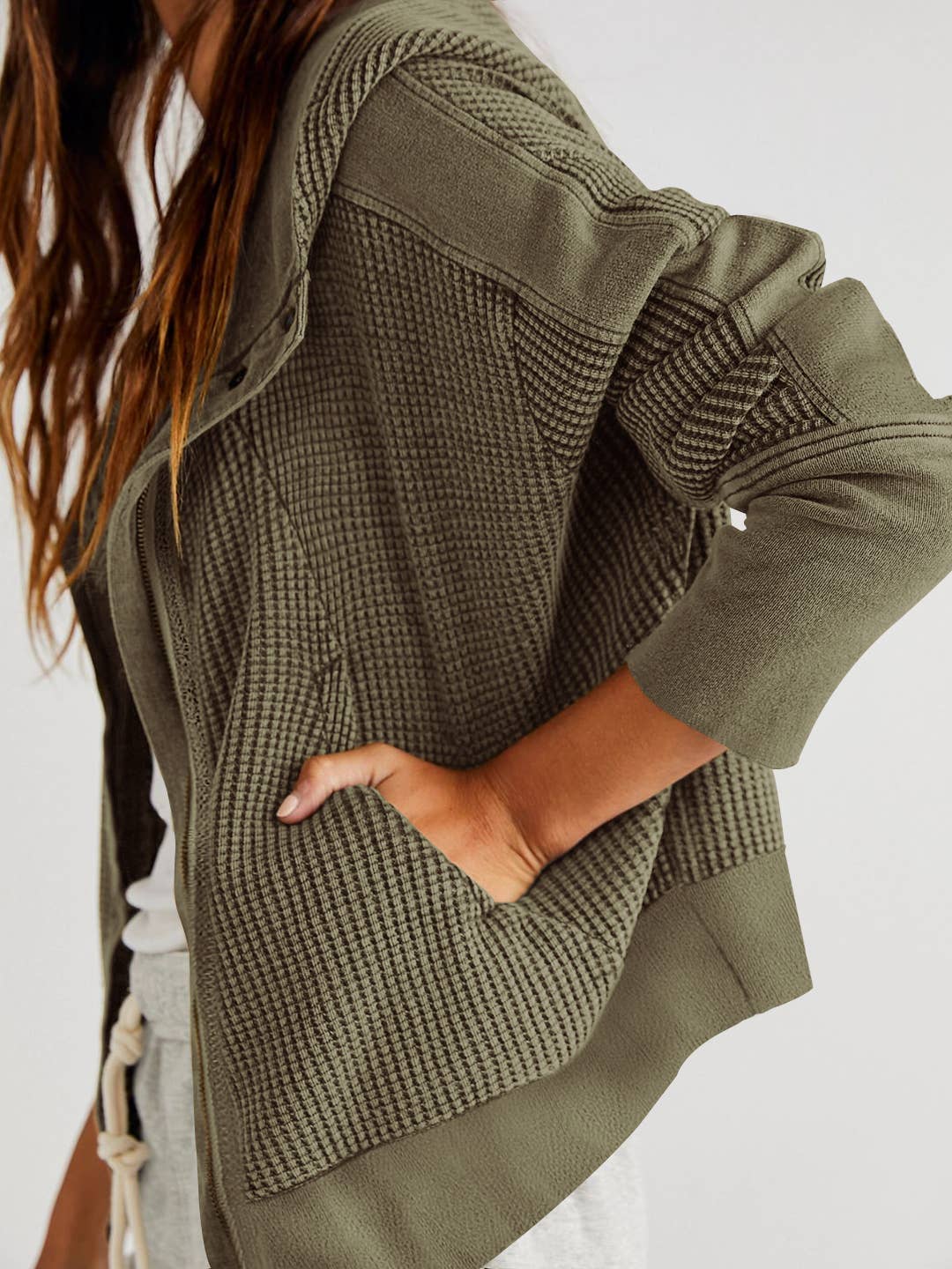 Waffle crop hooded jacket