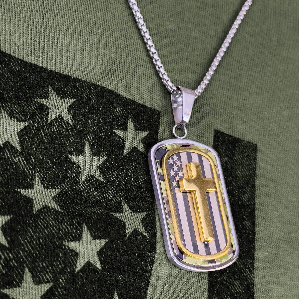 Men's Necklace Camo Cross Flag