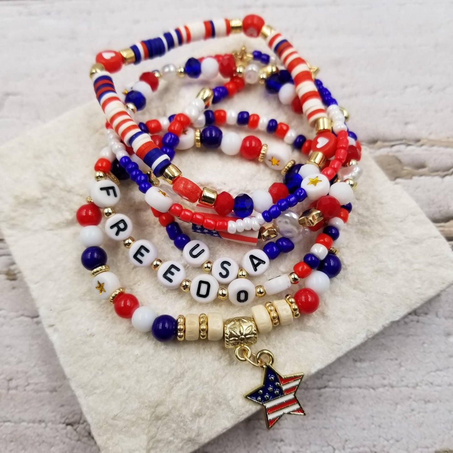 4th of July USA Freedom Patriotic Braclet Set