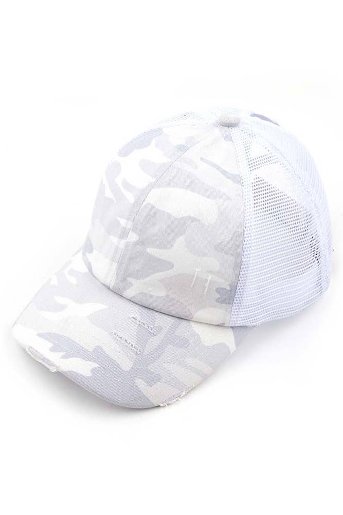 White Camo Ponytail Hat