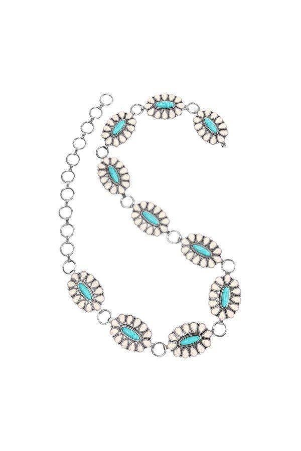 WHITE AND TURQUOISE CONCHO CHAIN BELT