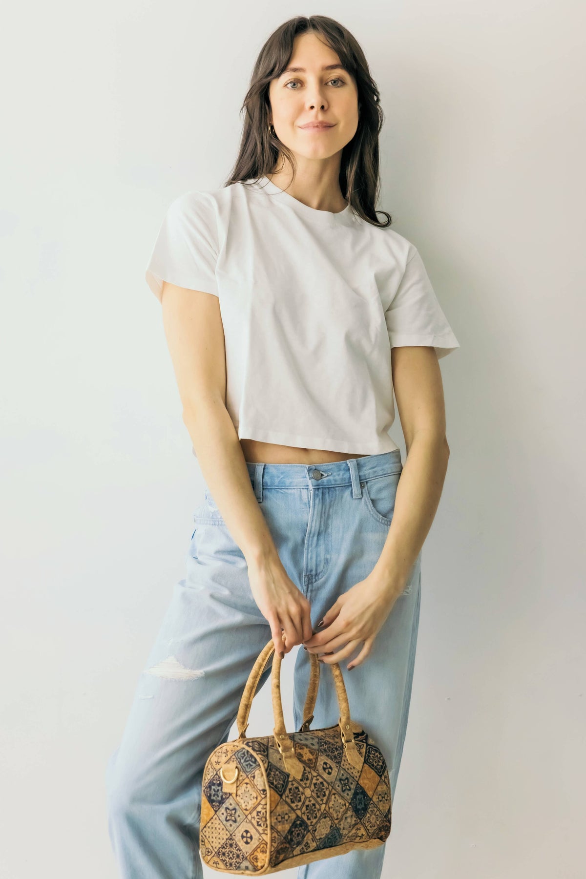 Mosaic Floral Crossbody Cork Bag