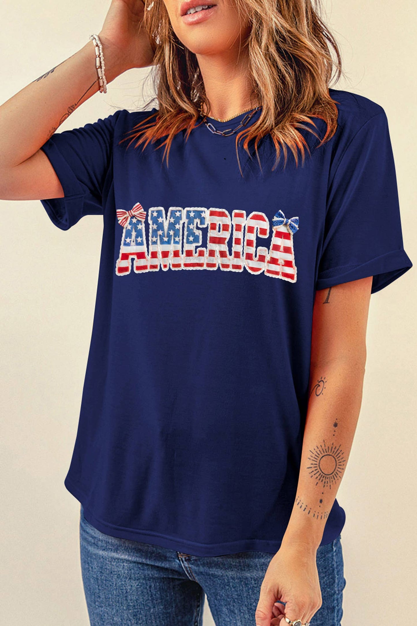 Coquette AMERICA Printed Relaxed T Shirt (S-3XL): Blue / XL