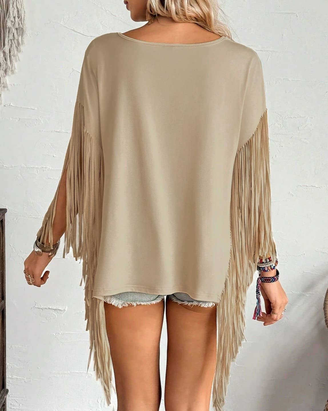 Western Country Concert Fringe Tassel Poncho Top: Coffee / XL