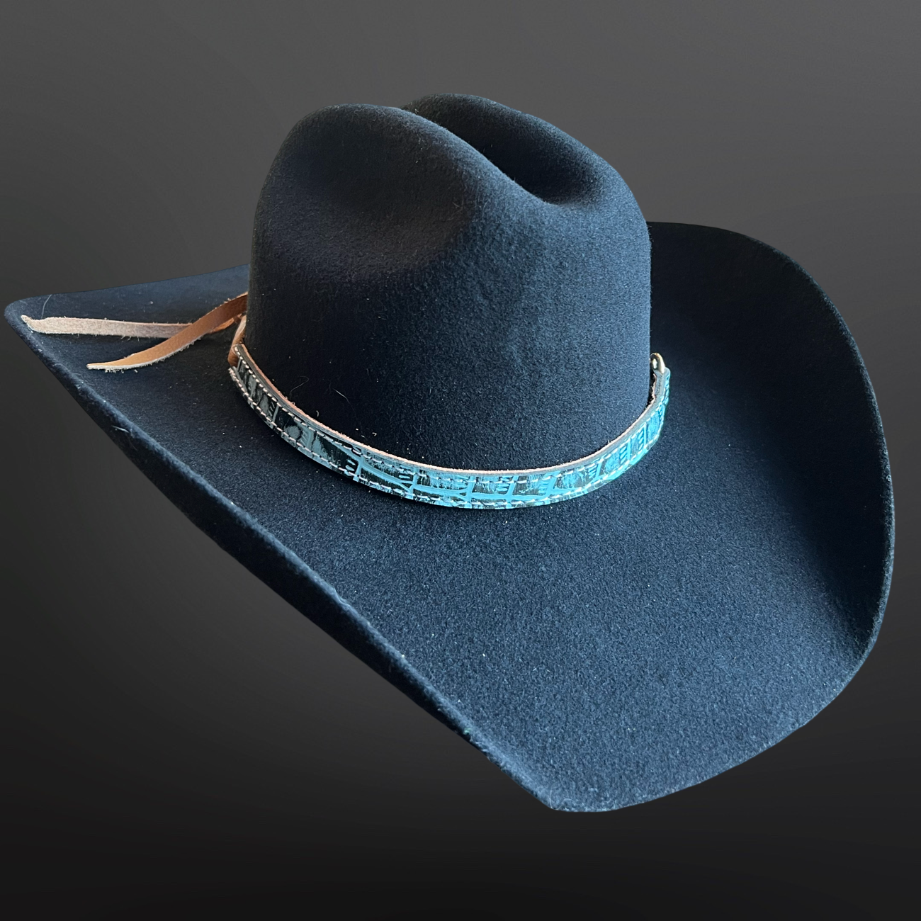 Cowboy Hat Band Embossed Leather Snaffle Bit Turquoise