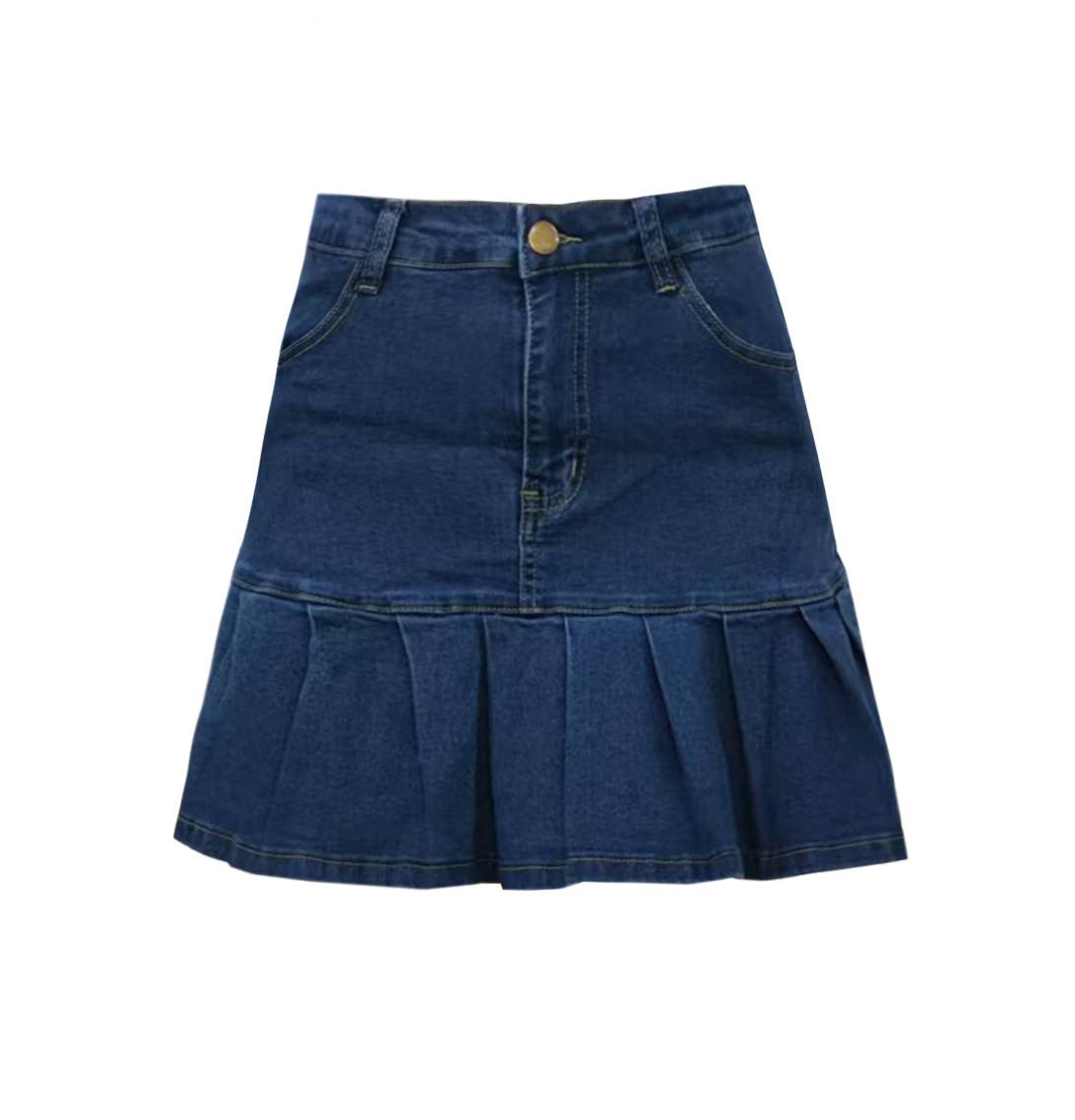 Pleated Denim Skirt