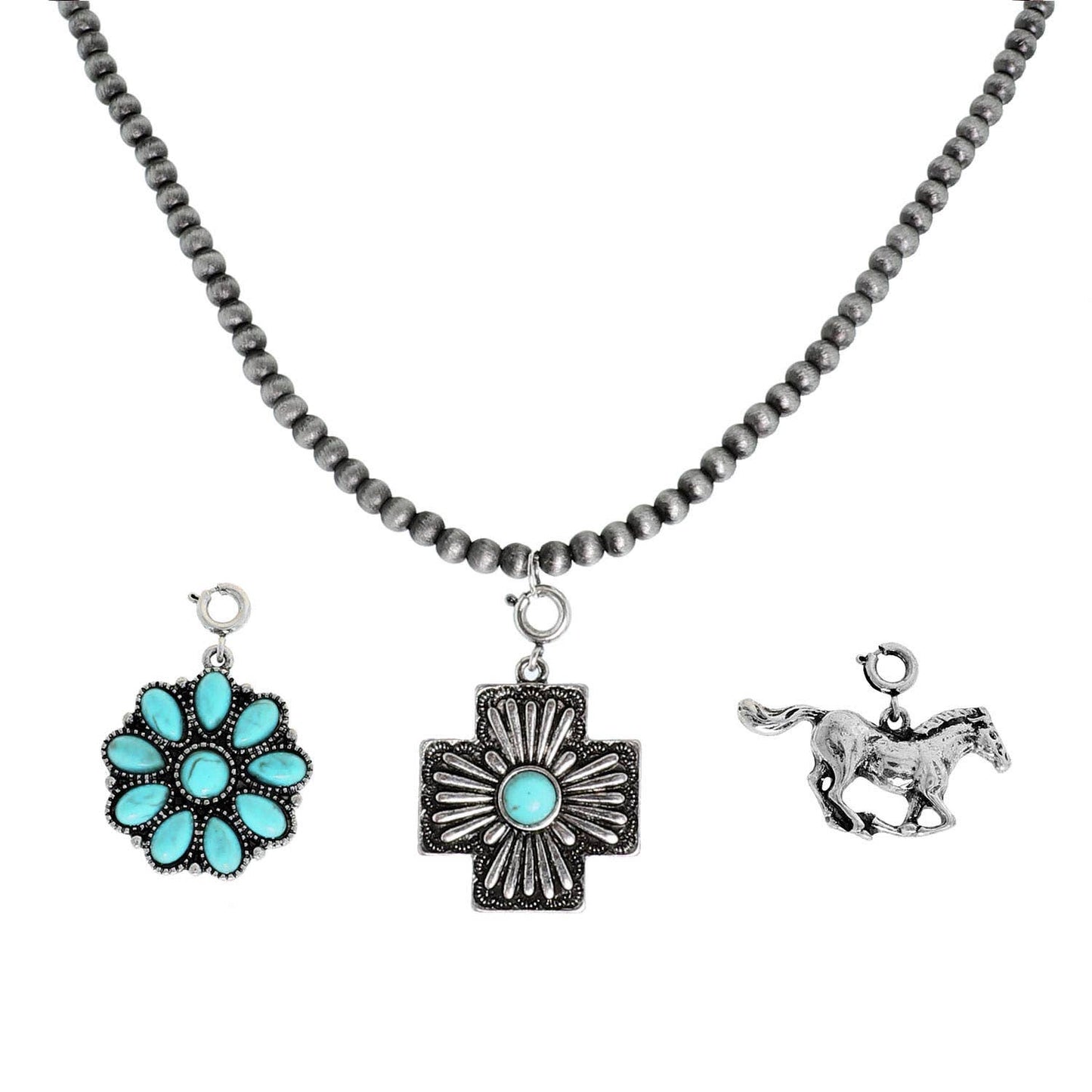 Navajo Pearl Beaded Necklace w/ 3 Western Pendants Set: Copper