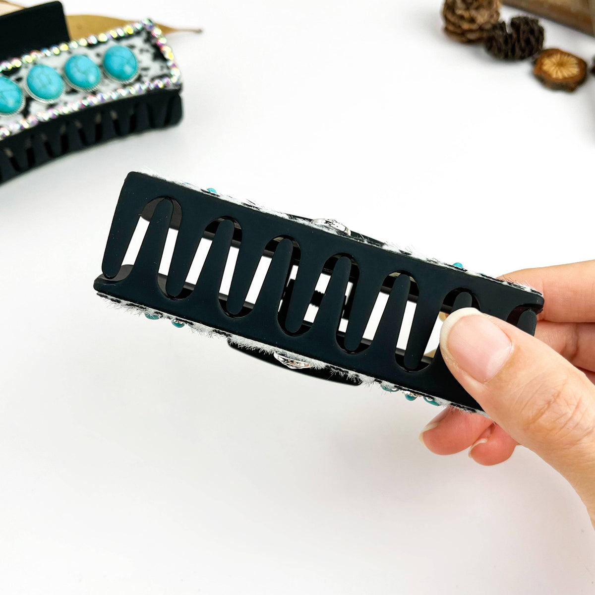 Cow Print Rhinestone Hair Claw Clip