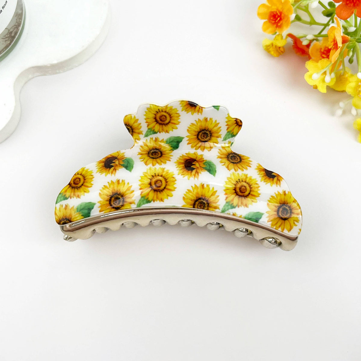 Sunflower Print Hair Claw:White