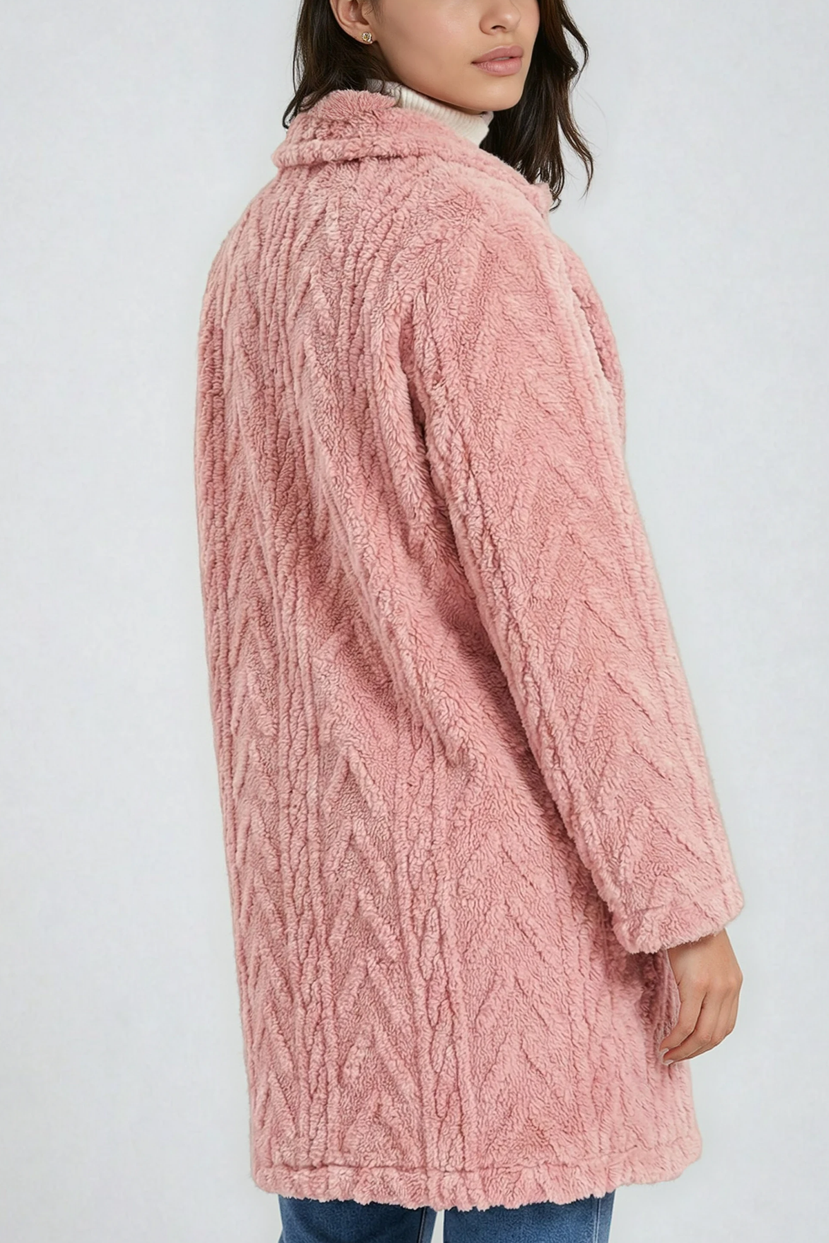 Houndstooth Pattern Fleece Coat