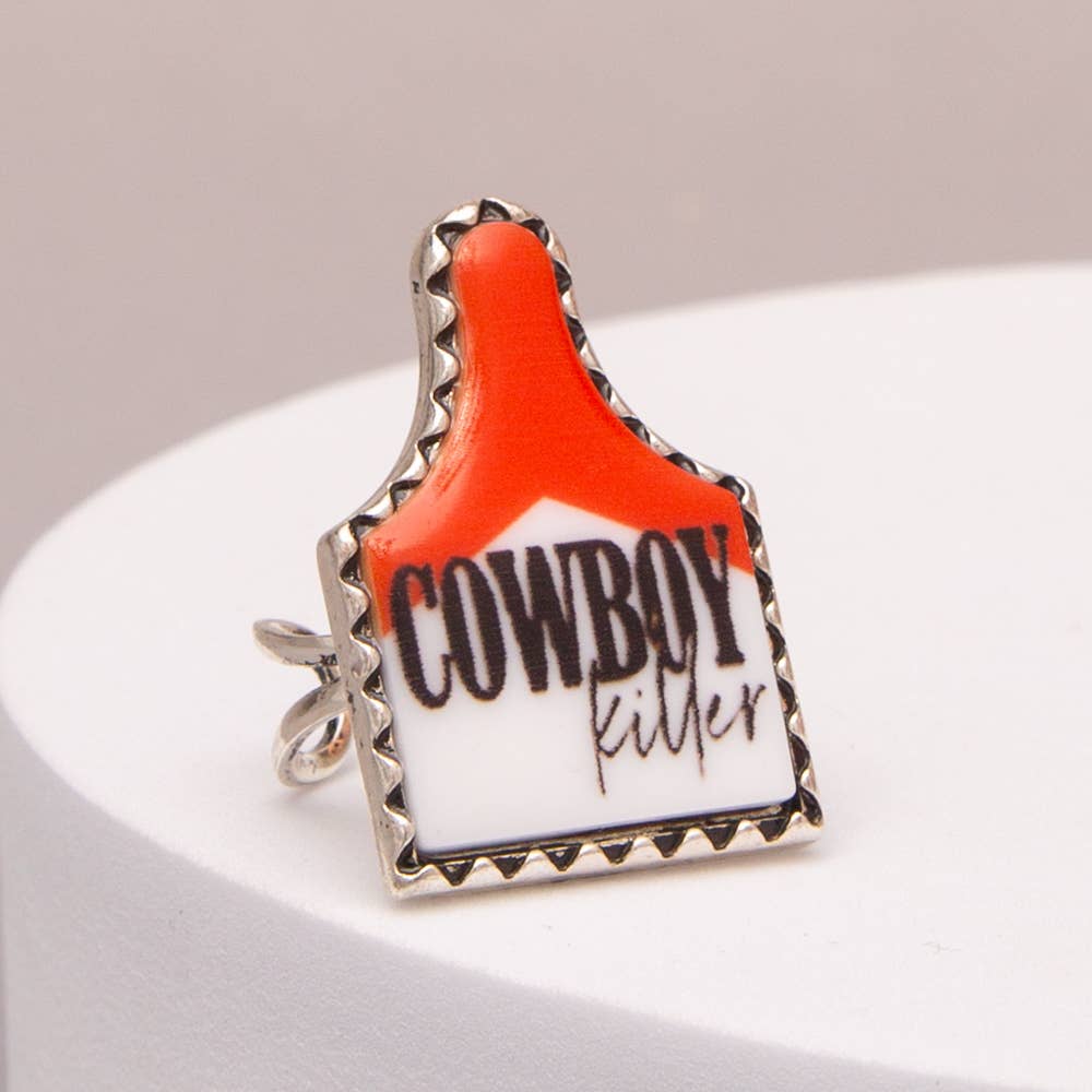 Western Cowboy Killer Cattle Tag Stretch Ring