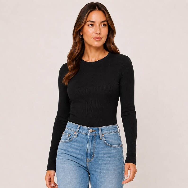 Ribbed Crew Neck: Black