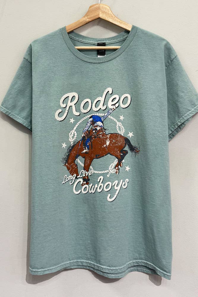 Rodeo-Long Live Cowboys Western Teal T-Shirt