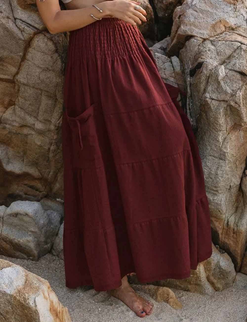 Boho Maxi Skirt: Maroon