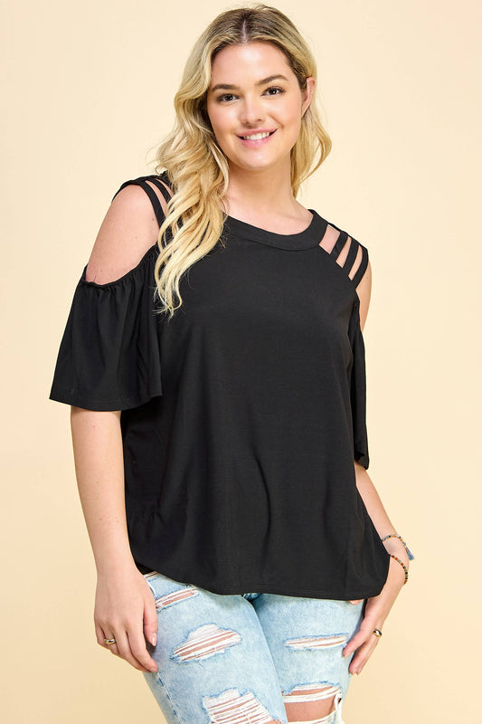 PLUS SIZE CAGE COLD SHOULDER TOP