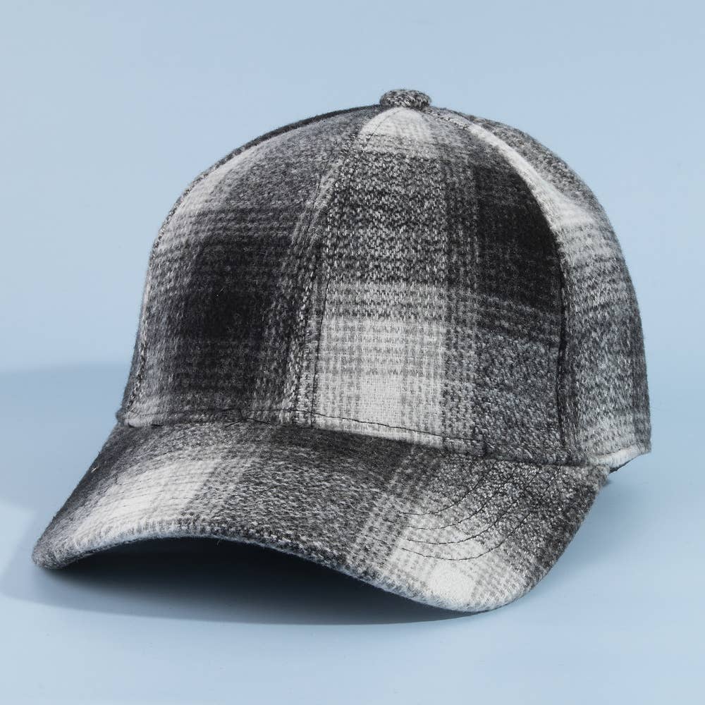 Plaid Curved Brim Cap:BK