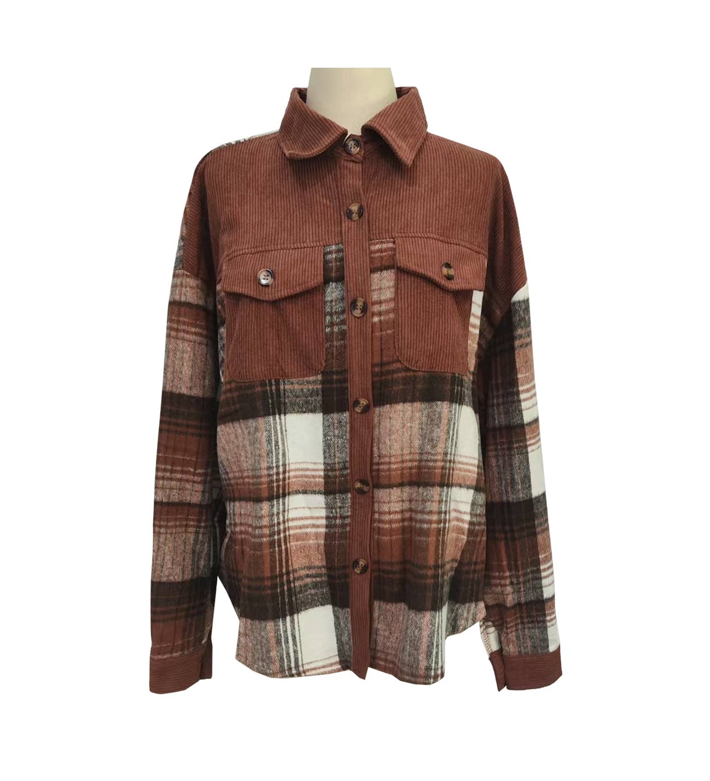 Patchwork Corduroy Oversized Shacket