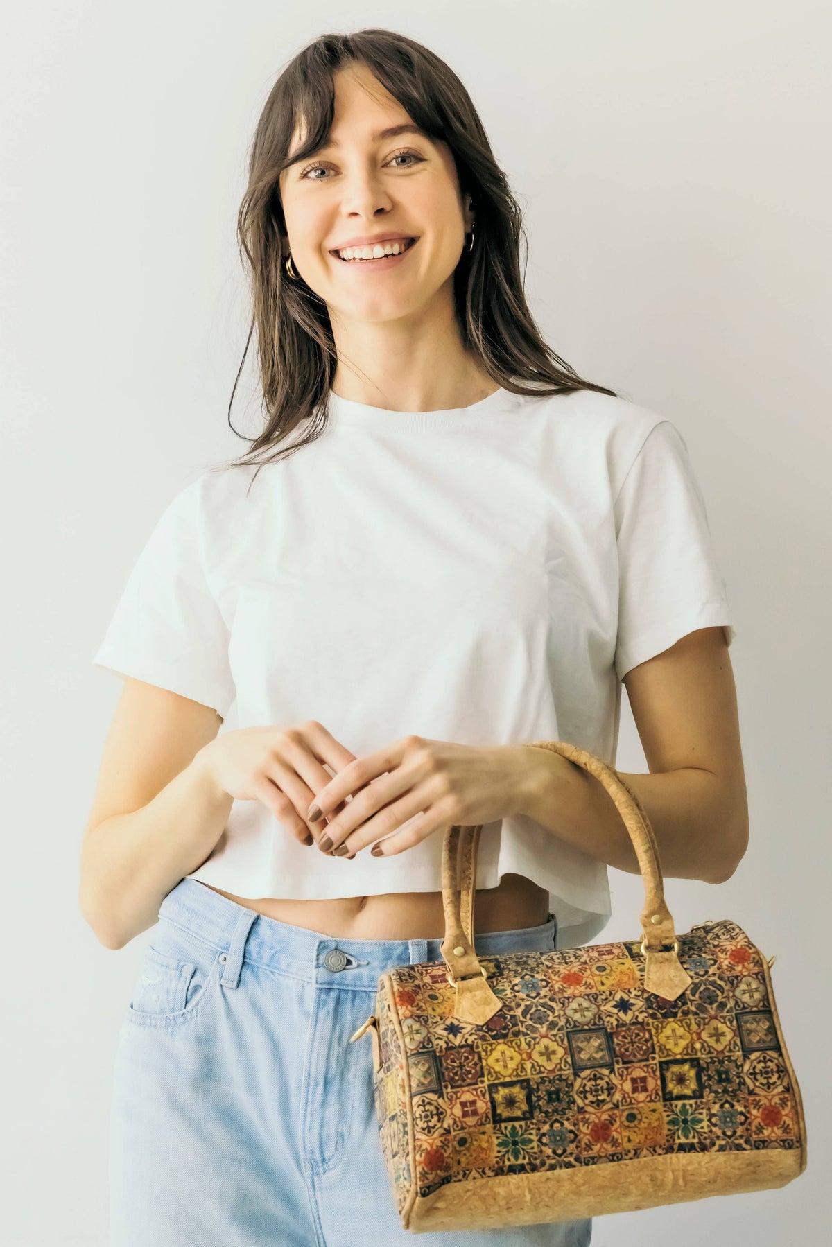 Mosaic Floral Crossbody Cork Bag