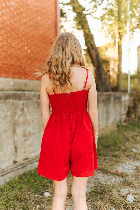 Red Spaghetti Strap Horse Snaffle Buckle Dress