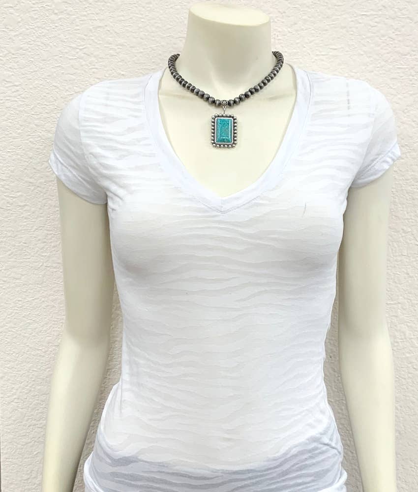 Navajo Bead and Square Turquoise Pendant Necklace