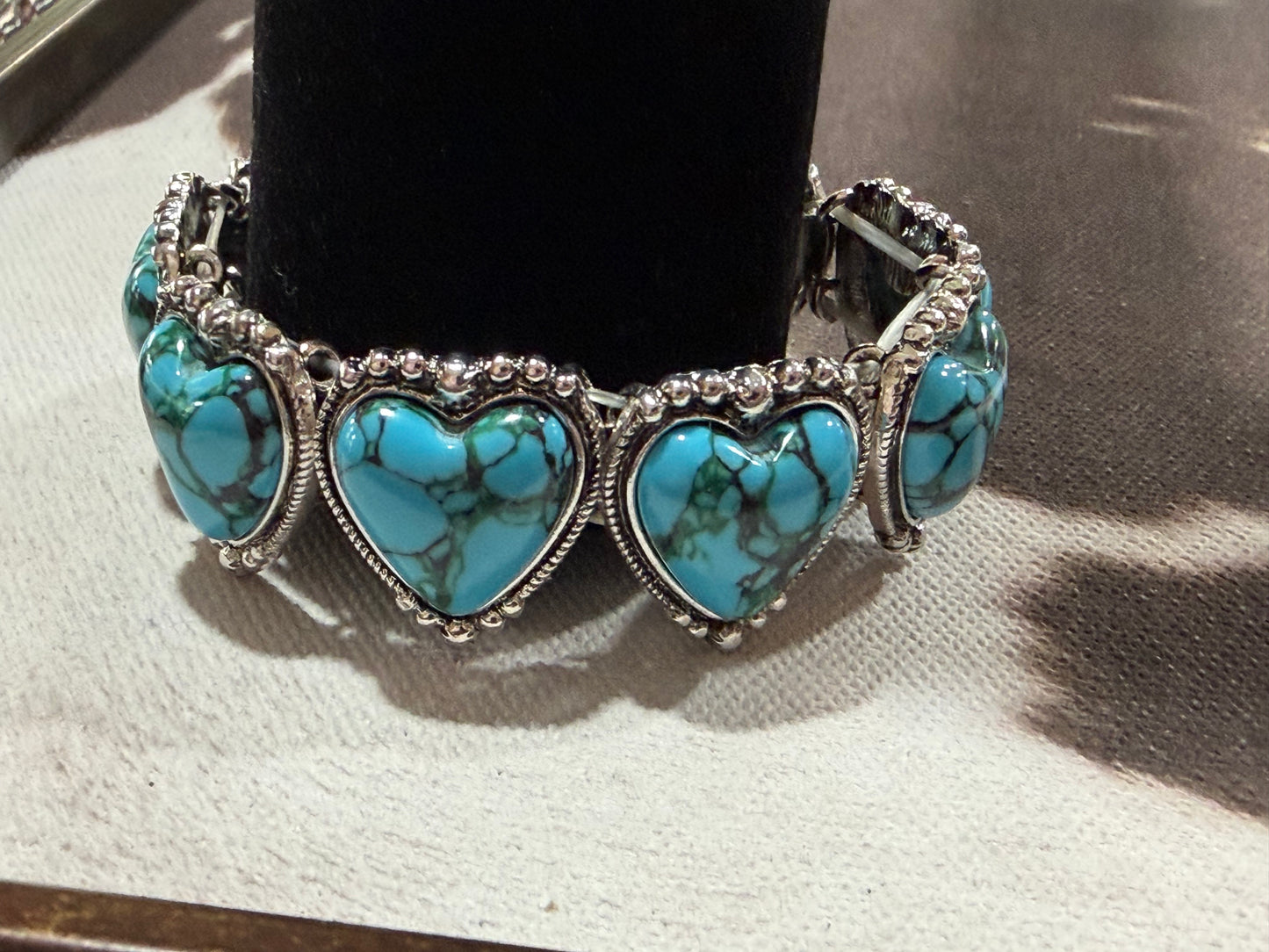 Turquoise and Silver Heart Bracelet