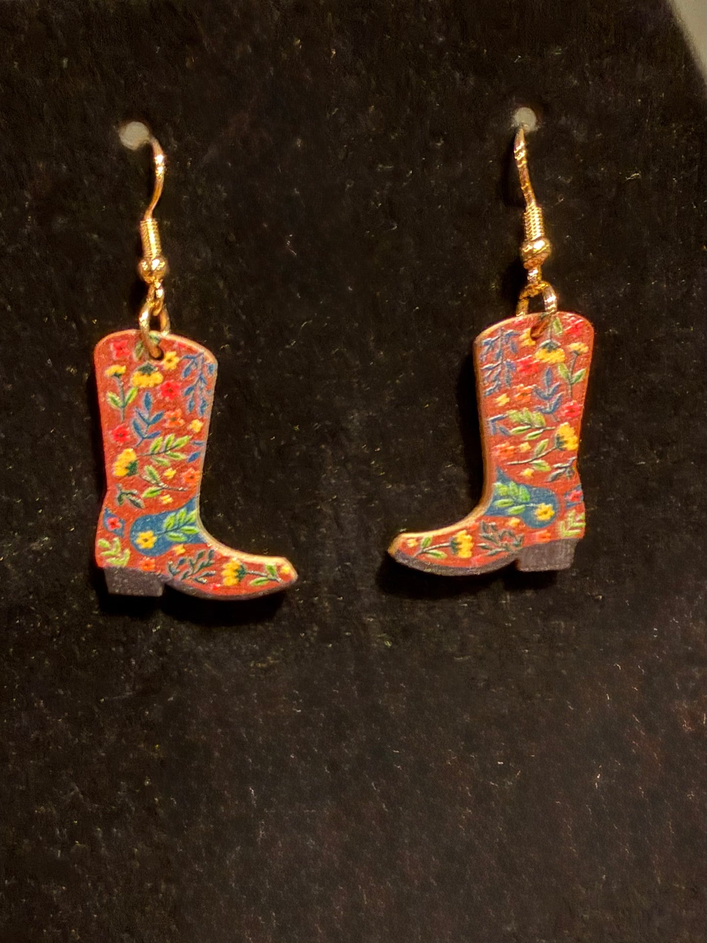 Cowgirl Boots Wooden Earrings