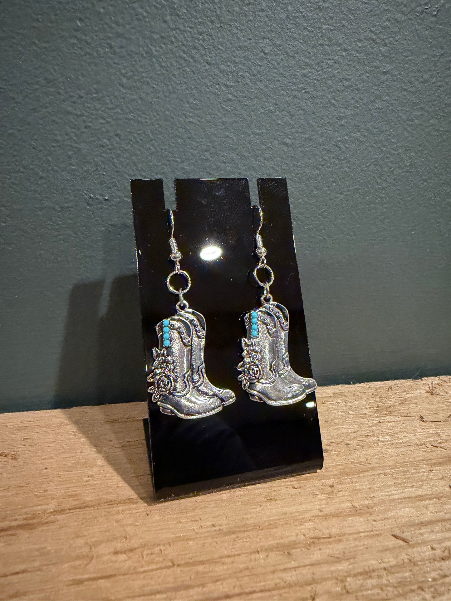 Silver Cowgirl Boot Earrings