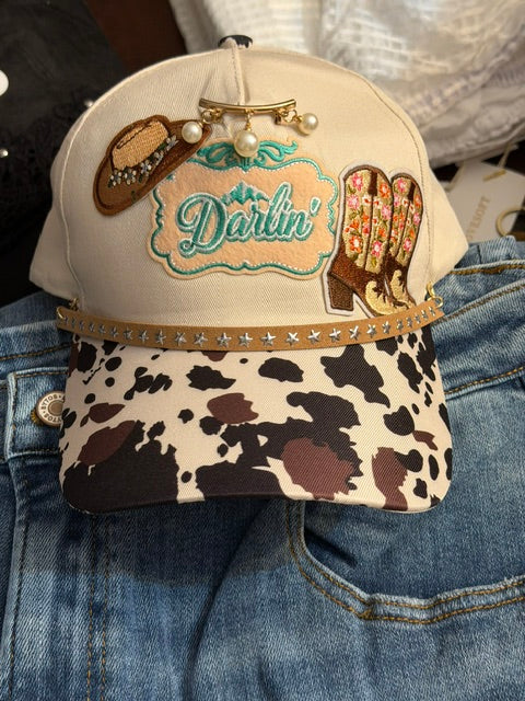 Darlin' Cowprint Canvas Hat