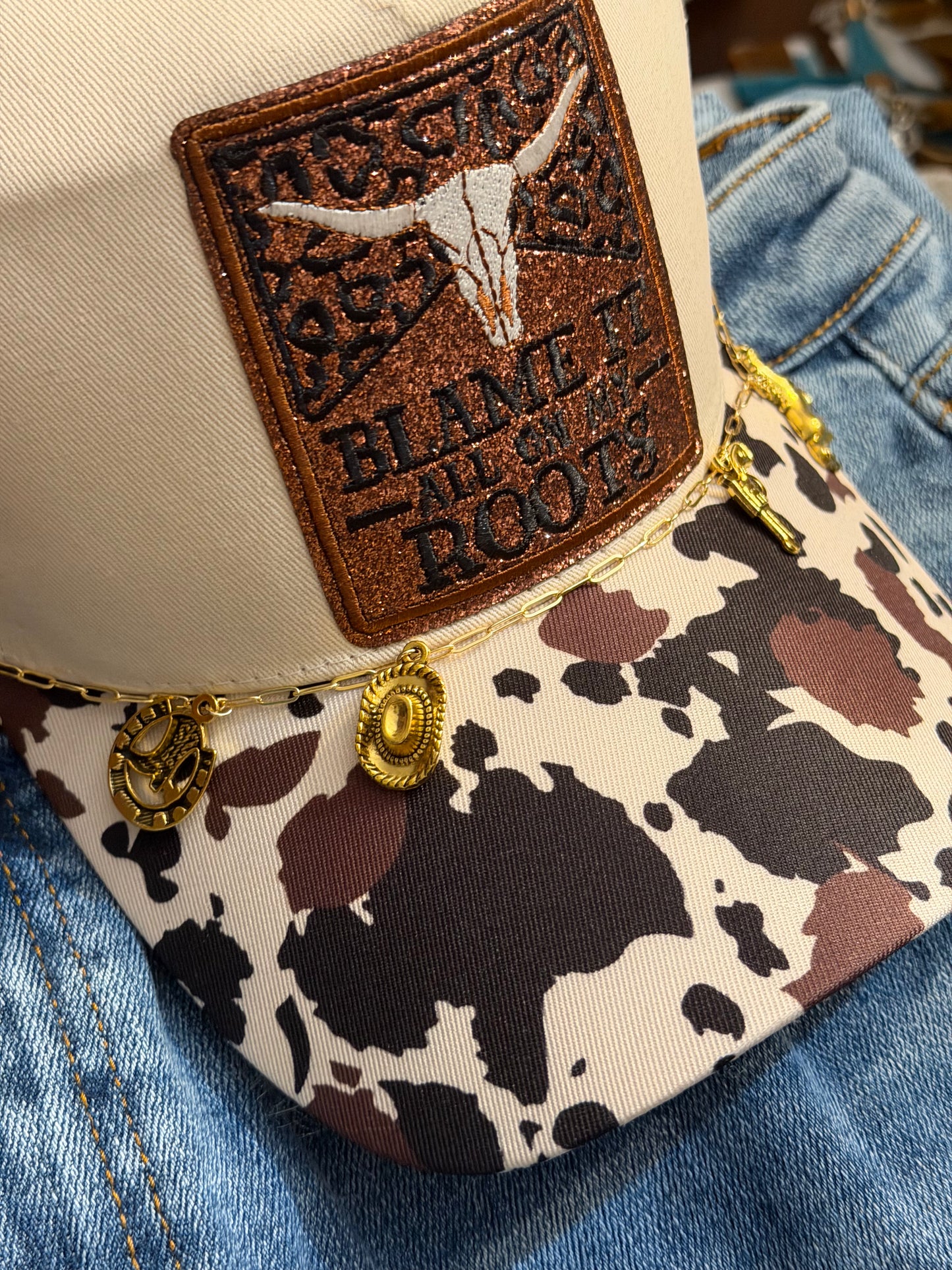 Blame it all on my Roots Cowprint Canvas Hat