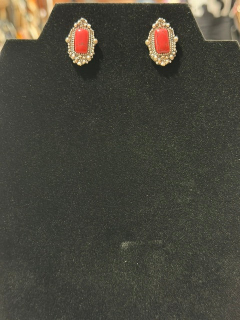 Red Stone Post Earrings