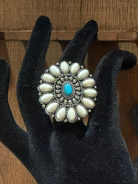 White Concho Adjustable Ring