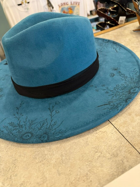 Wildflowers Peacock Blue Fedora