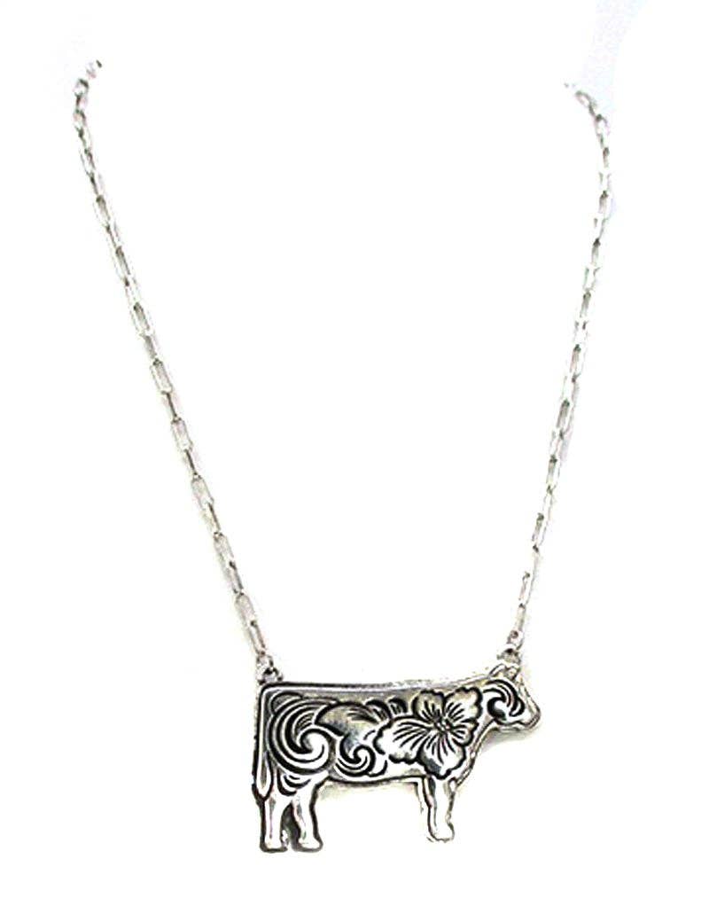 Etched Cow Necklace