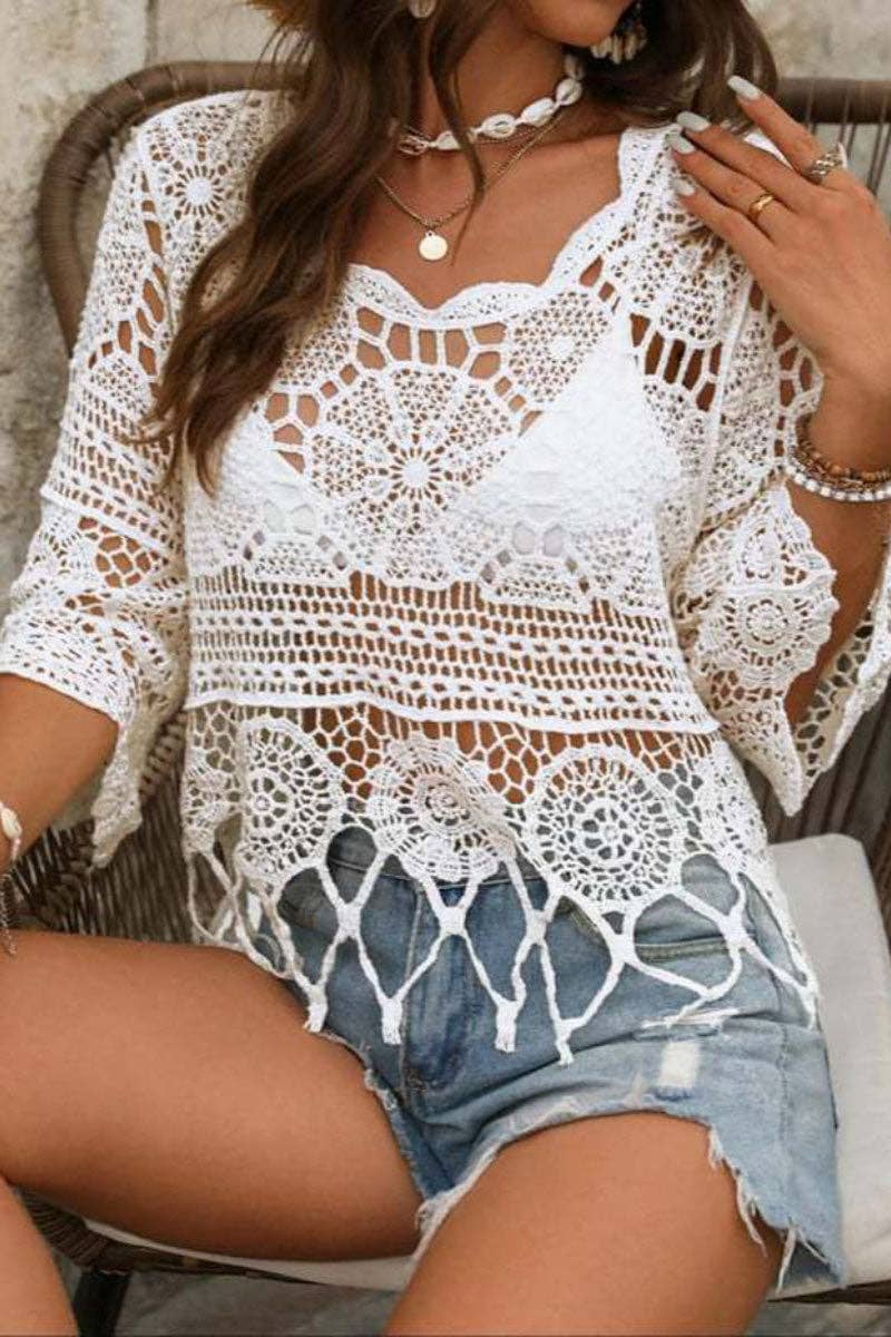 Crochet Bell Sleeve Boho Blouse