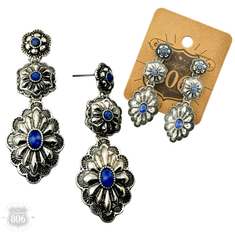 Western denim stone concho earrings