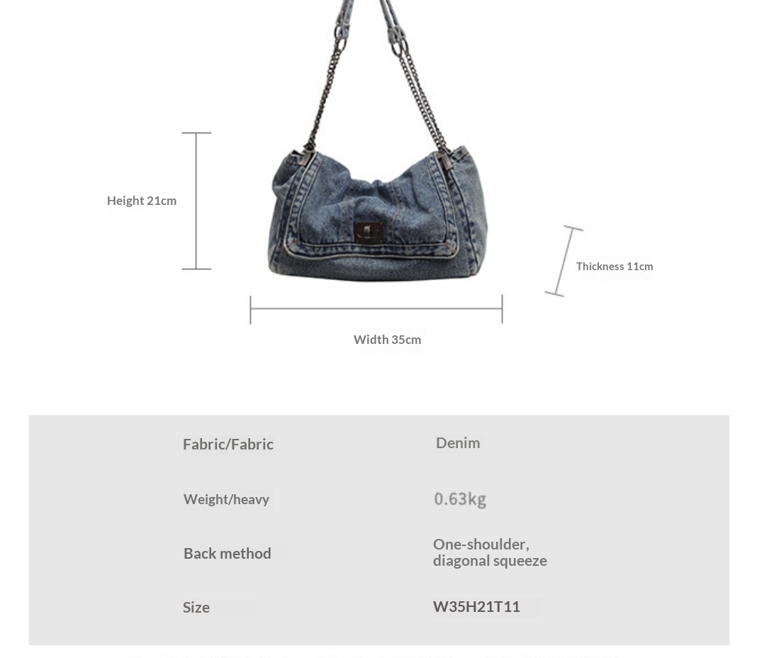 Women Casual Large Denim Tote Crossbody Denim Bag