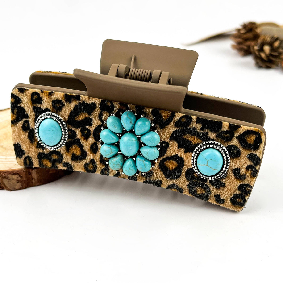 Leopard Print Leather Hair Claw