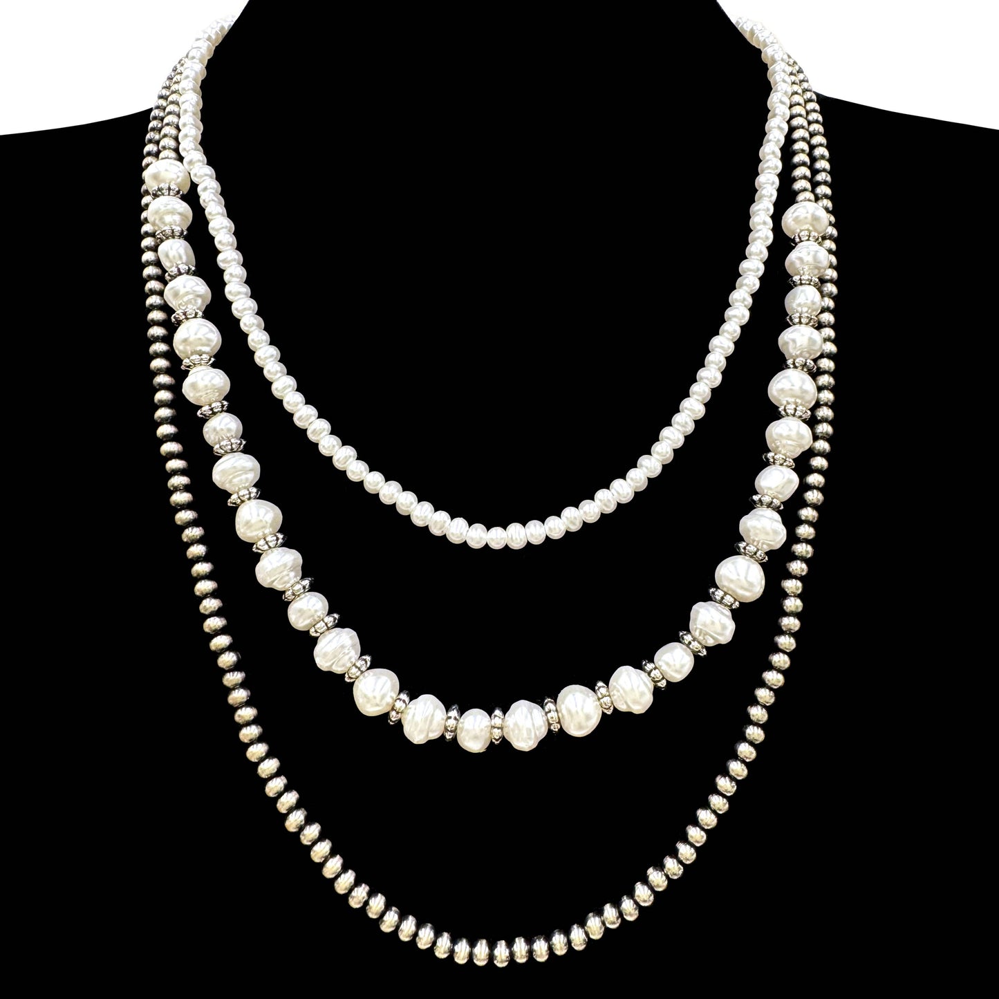 Three Strand Pearl Navajo Necklace: Pearl