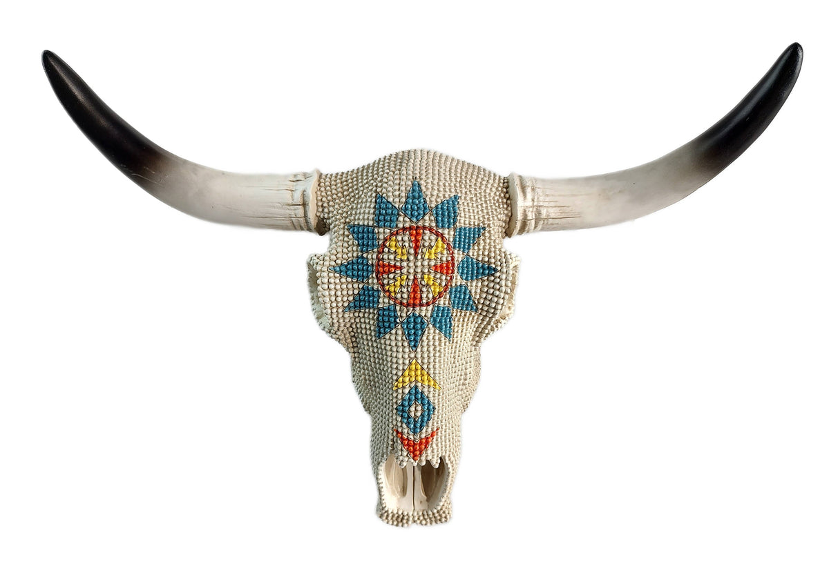 Ink White Beads Longhorn Skull