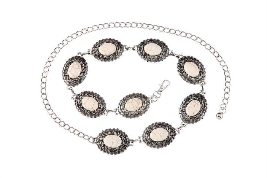 White Oval Concho Belt