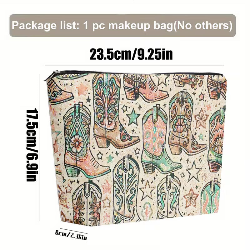 Cowboy Boots & Stars Makeup Bag