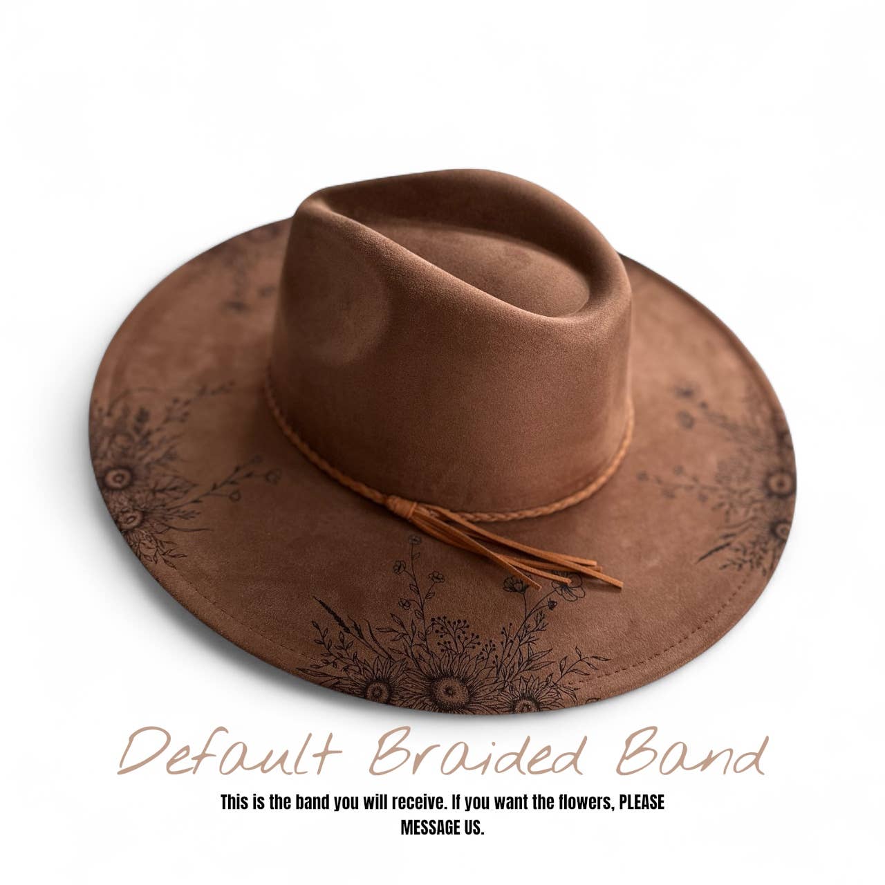 Suede Rancher Hat, Cowboy Hat | Sunflower Floral Brim: Sage