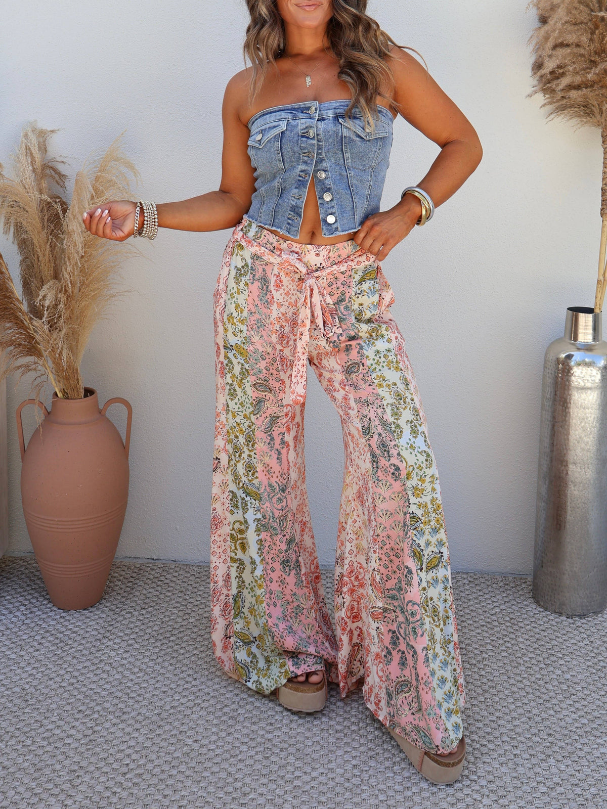 Bohemia Paisley Multi Floral Relaxed Wide Leg Pants: Multi / XL