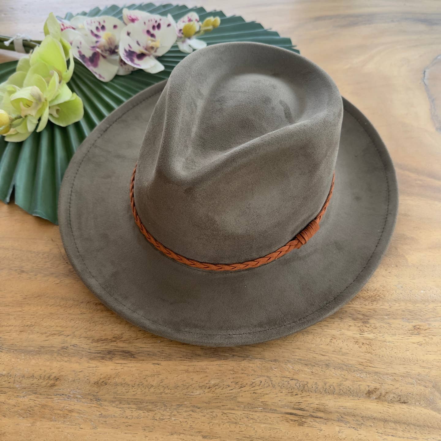 Stiff Brim Rancher Suede Hat W/ Braided Suede Belt