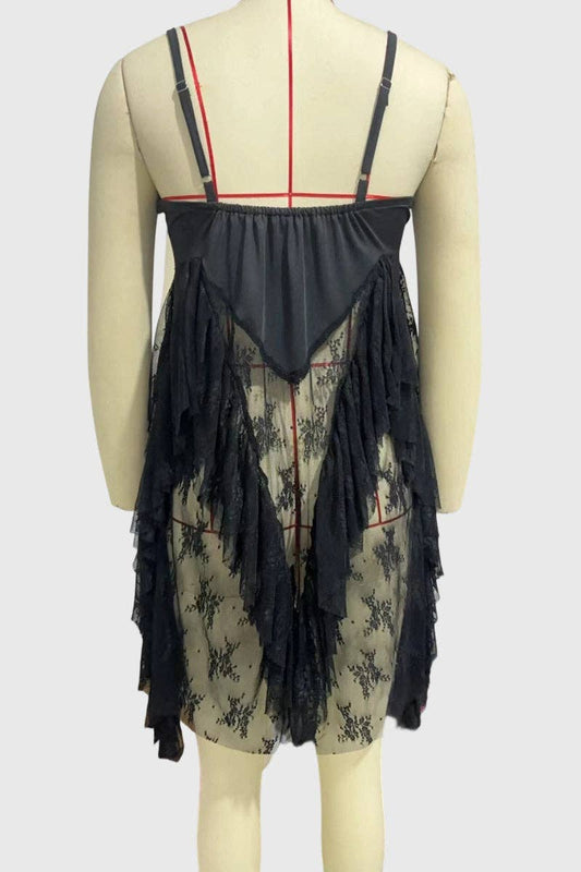 Sheer Lace Ruffle Mini Dress