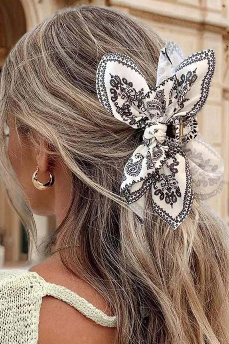 Paisley Bow Hair Accessory: WHITE