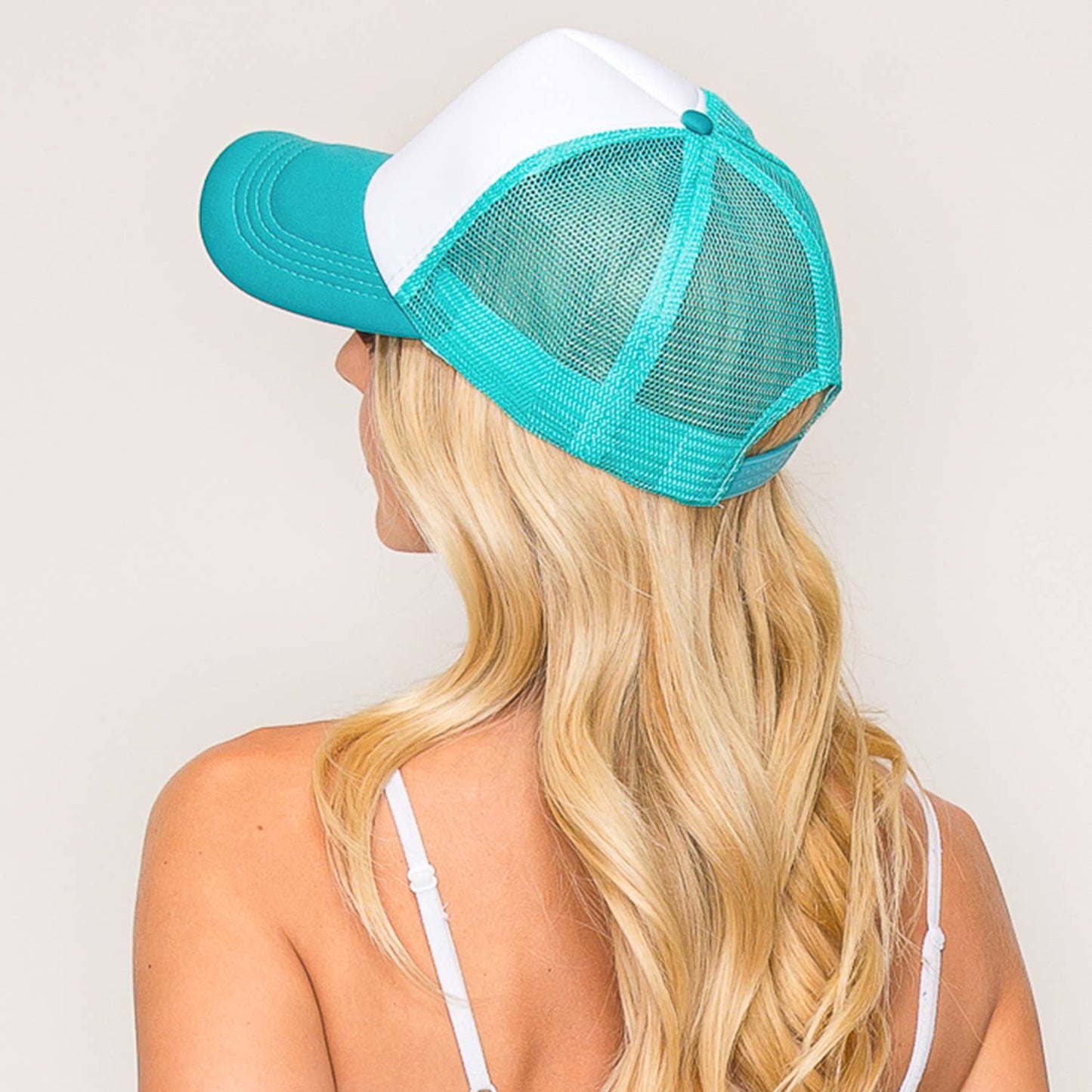 Two-Tone Color Mesh Backing Baseball Cap: Turquoise