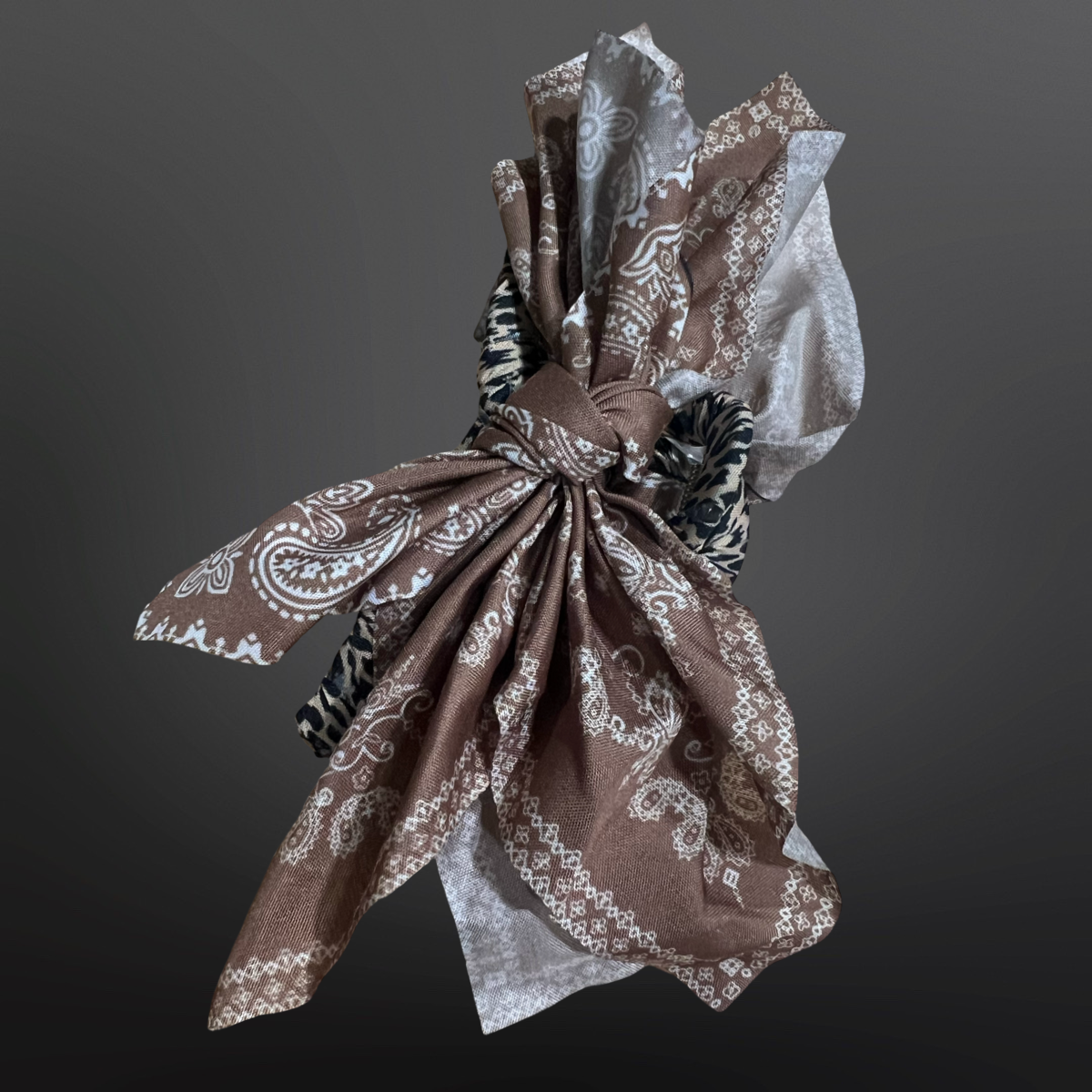 Western Paisley Claw Clip Hair Bow Bandana Print: Tan