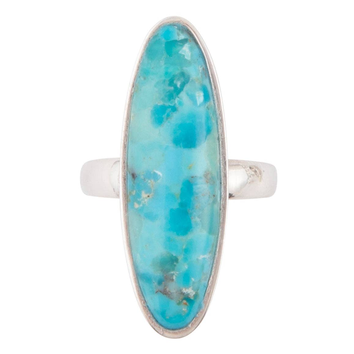 Pueblo Blue Turquoise and Silver Oval Ring: Size 9